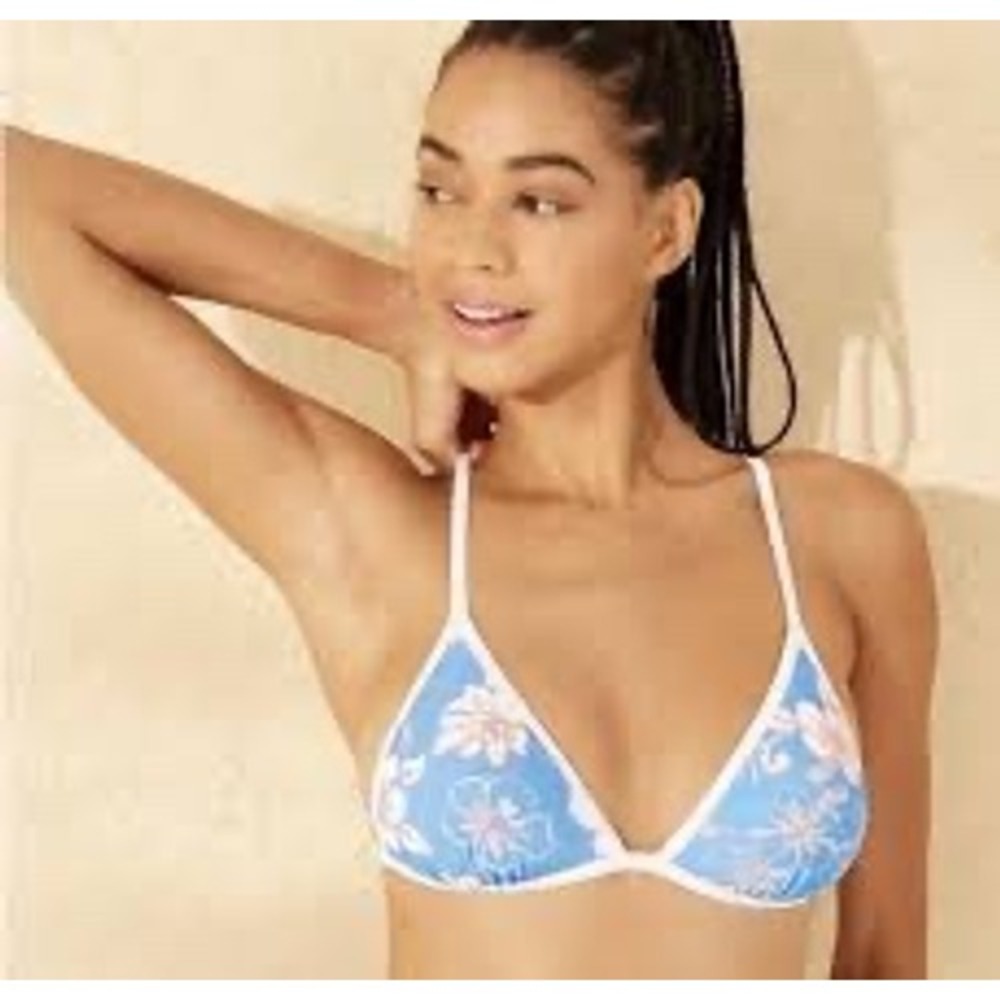 Wild Fable Blue Hibiscus Floral Triangle Bikini Top XS